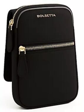 Bolsetta Black Crossbody Phone Bag with Gold Hardware